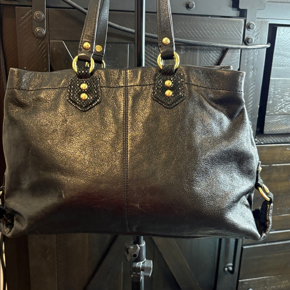 Coach Black Leather and Snakeskin-Patterned Handbag - Picture 4 of 6